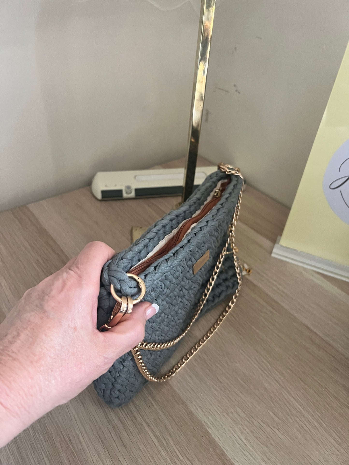 Khaki green evening medium clutch bag