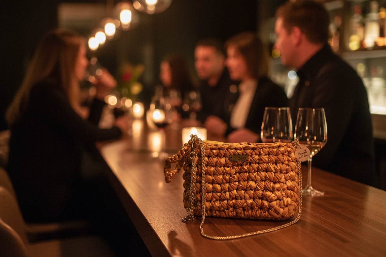 The mini evening clutch in Gold and mustard