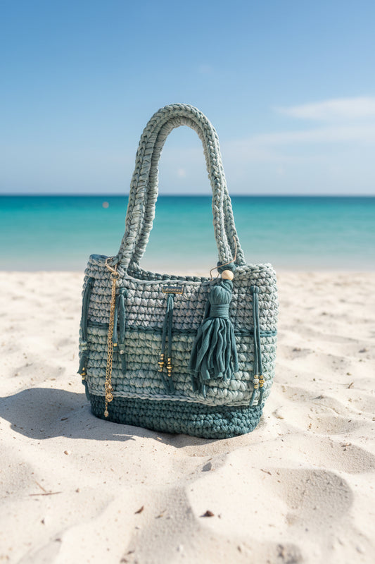 The Tote in khaki and mint green